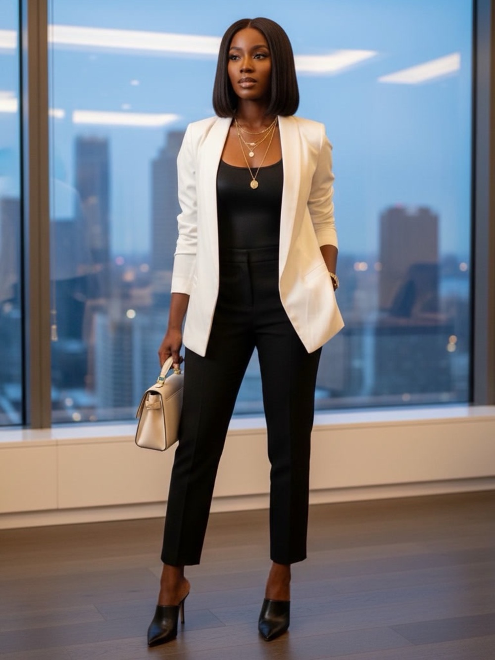 Frenchi White Open Front Blazer Size M Casual Career